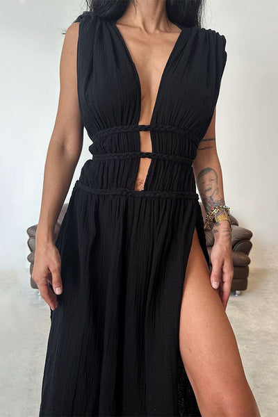 EVELAYA – SEXY BOHEMIAN SLIT V-NECK BEACH DRESS