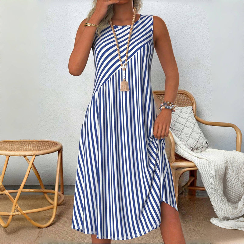 Heidi - Sleeveless Striped Tummy-Covering Summer Dress