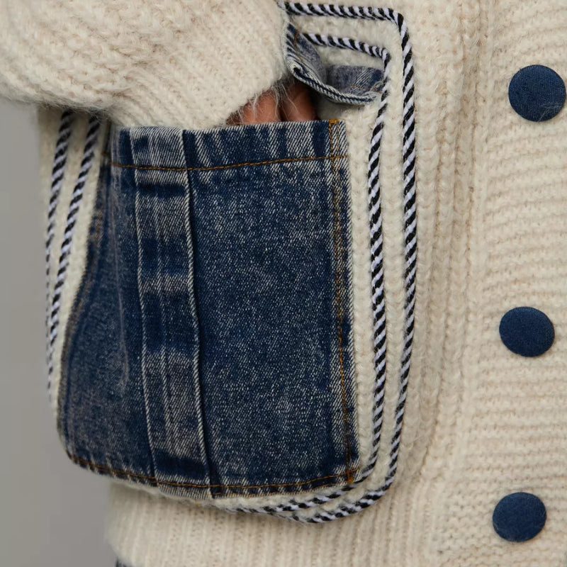 Casey | Oversized Contrast Pocket Knit Cardigan
