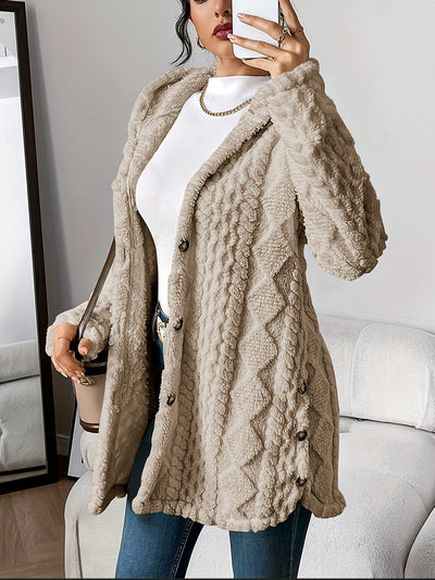 Dana | Teddy Fleece Hooded Button Cardigan