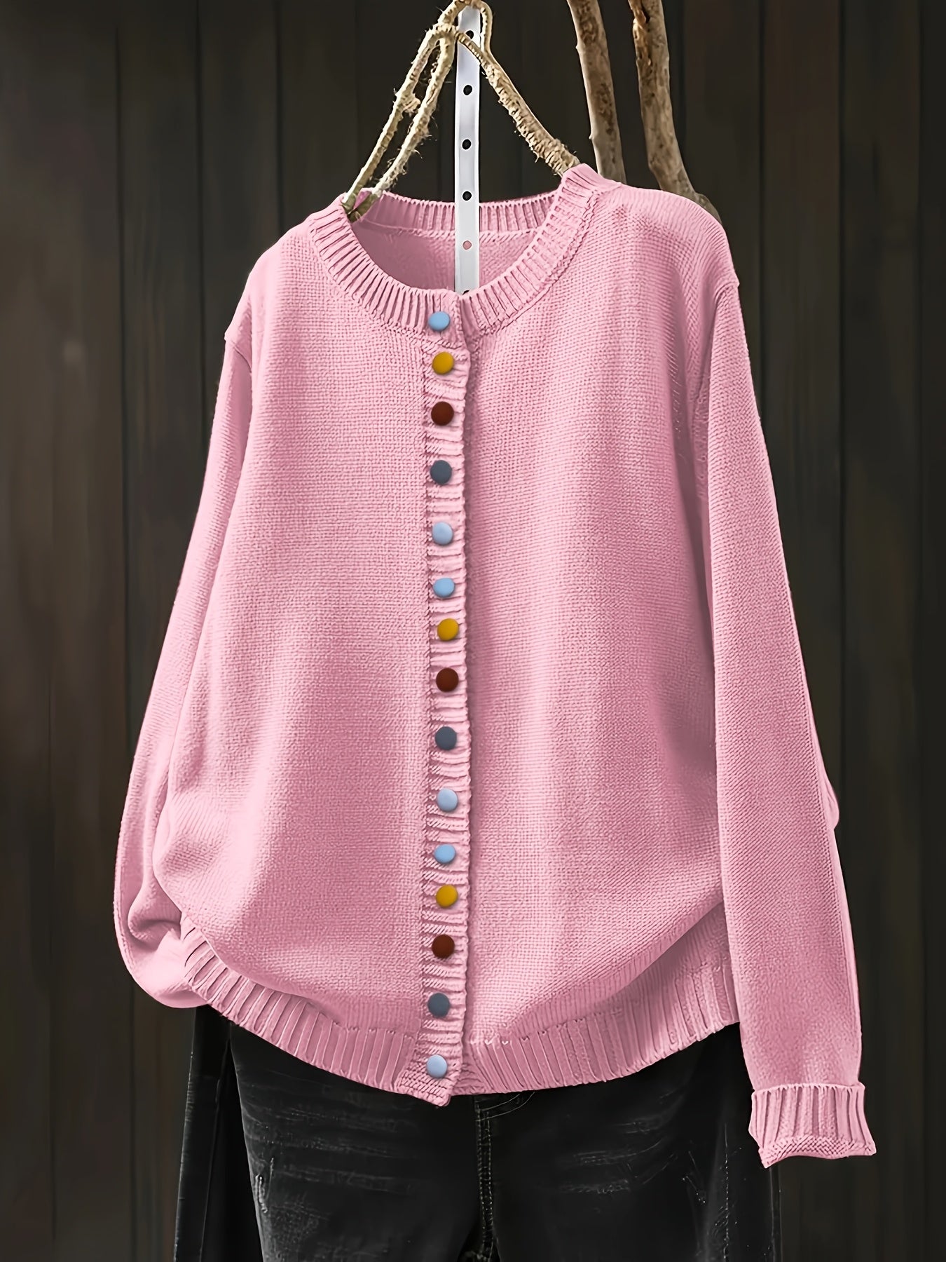 Sofia | Multi-Button Ribbed Knit Crew Cardigan