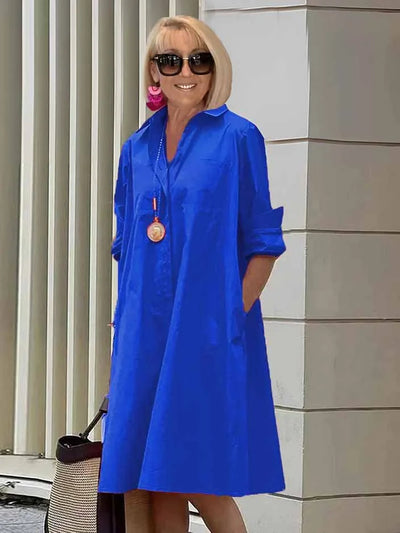 ORELITHA – SHIRT COLLAR POCKET MIDI DRESS