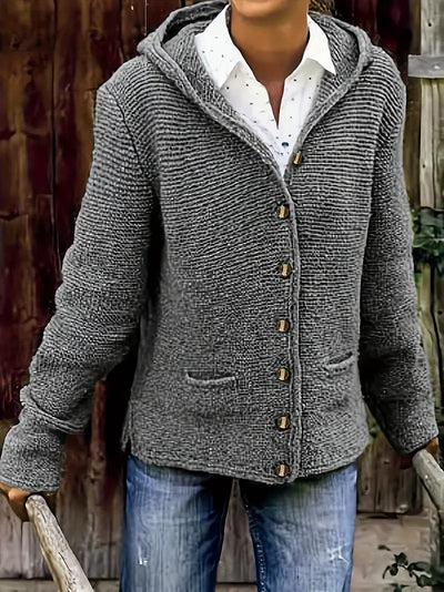 Gladys | Button-Front Hooded Knit Cardigan