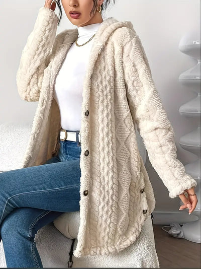 Dana | Teddy Fleece Hooded Button Cardigan