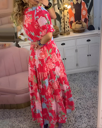 GIANNA – FLORAL PRINT V-NECK POCKET DRESS