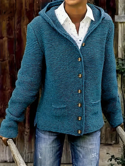 Gladys | Button-Front Hooded Knit Cardigan