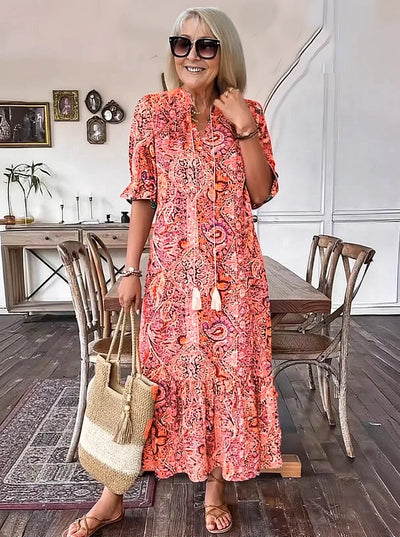 LUNESTRA – BOHO DRAWSTRING NECK MAXI DRESS