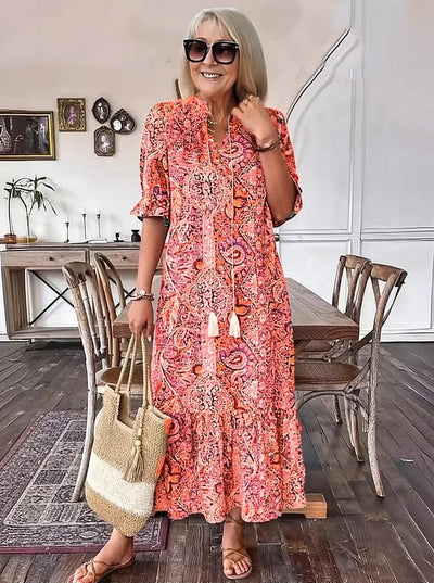 REVAYA – BOHEMIAN PAISLEY TASSEL TIE DRESS