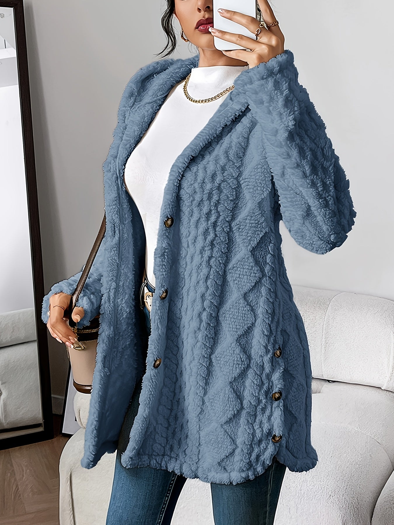 Dana | Teddy Fleece Hooded Button Cardigan