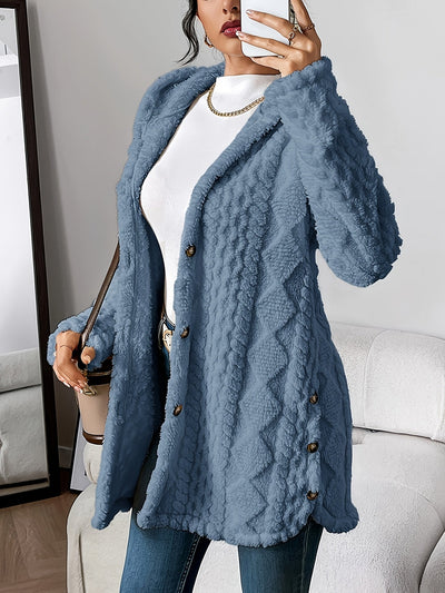 Dana | Teddy Fleece Hooded Button Cardigan