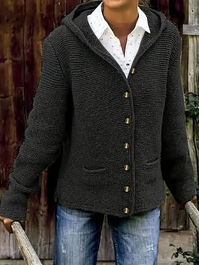 Gladys | Button-Front Hooded Knit Cardigan