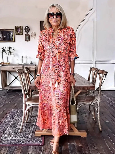 REVAYA – BOHEMIAN PAISLEY TASSEL TIE DRESS