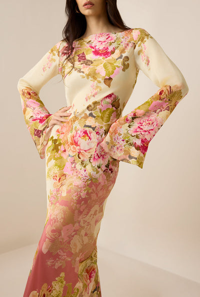AVIANA – FLORAL LONG DRESS WITH BELL SLEEVES