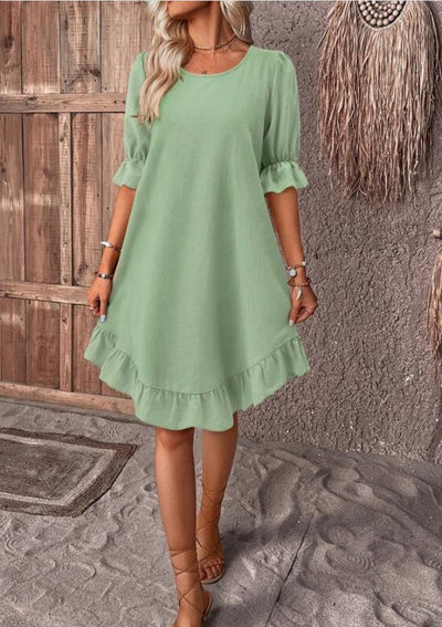 AMIRA – RETRO CHARM HALF SLEEVE MIDI DRESS