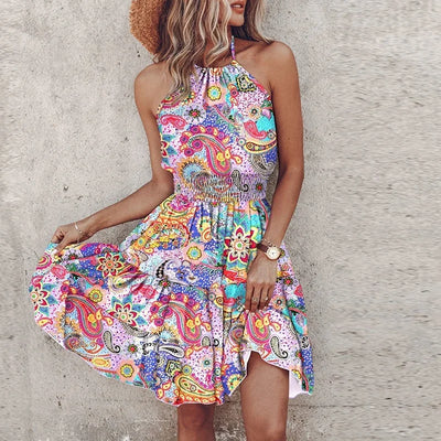 KORA – COLORFUL BOHEMIAN V-NECK MIDI DRESS