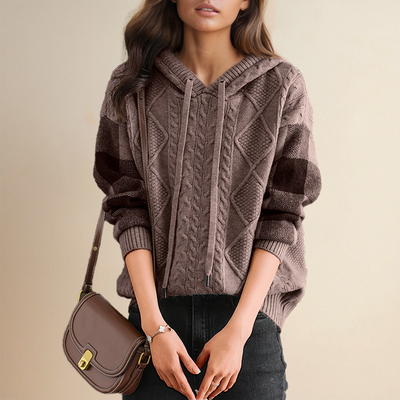 Emily - Cable Knit Hoodie Sweater
