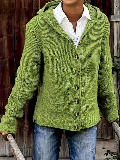 Gladys | Button-Front Hooded Knit Cardigan