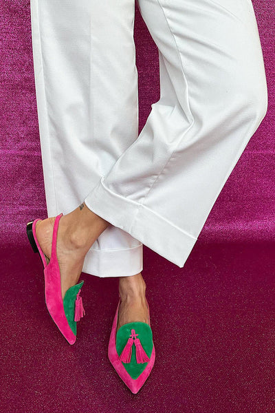 Rosaa - Colourful Ballerinas with Fringes and Decorative Ankle Strap