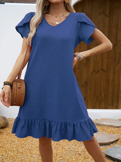 Kelly™ | Ruffle Sleeve V-Neck Dress