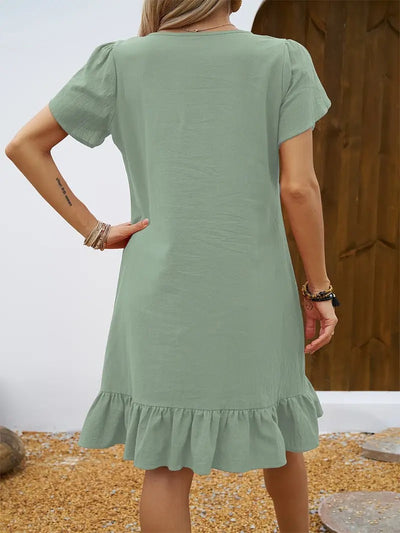 Kelly™ | Ruffle Sleeve V-Neck Dress