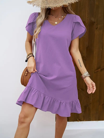 Kelly™ | Ruffle Sleeve V-Neck Dress