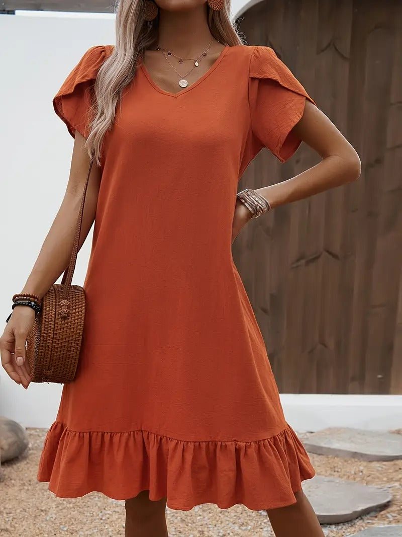 Kelly™ | Ruffle Sleeve V-Neck Dress