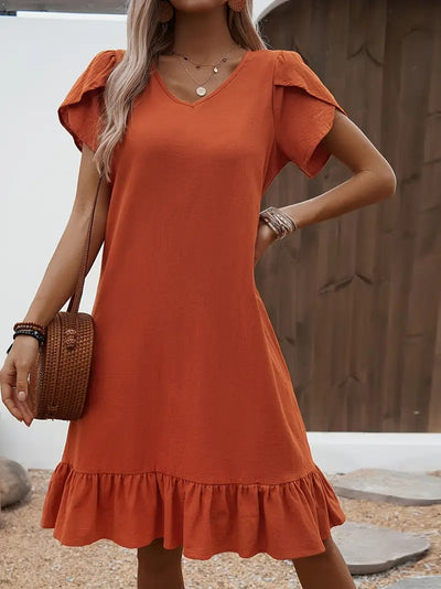 Kelly™ | Ruffle Sleeve V-Neck Dress