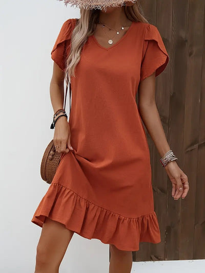 Kelly™ | Ruffle Sleeve V-Neck Dress