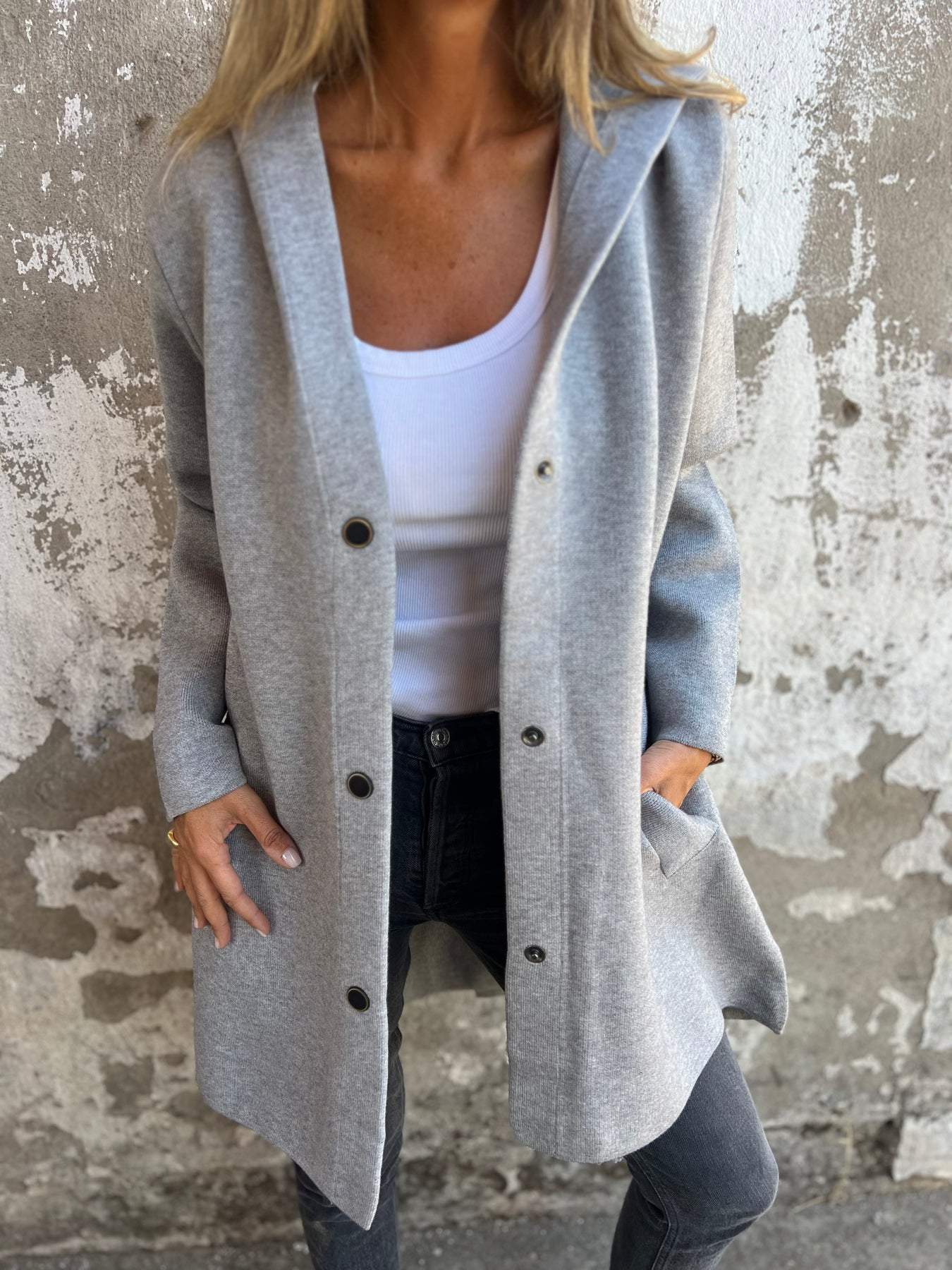 Jacqueline - Casual Hoodie Jacket with Buttons