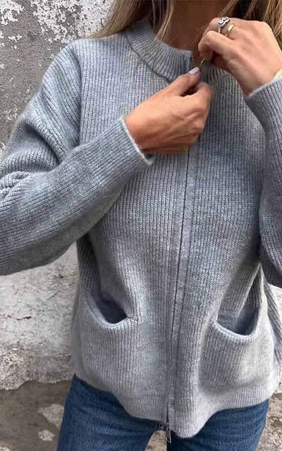 Odile | Zip-Front Ribbed Knit Cardigan