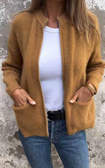 Odile | Zip-Front Ribbed Knit Cardigan
