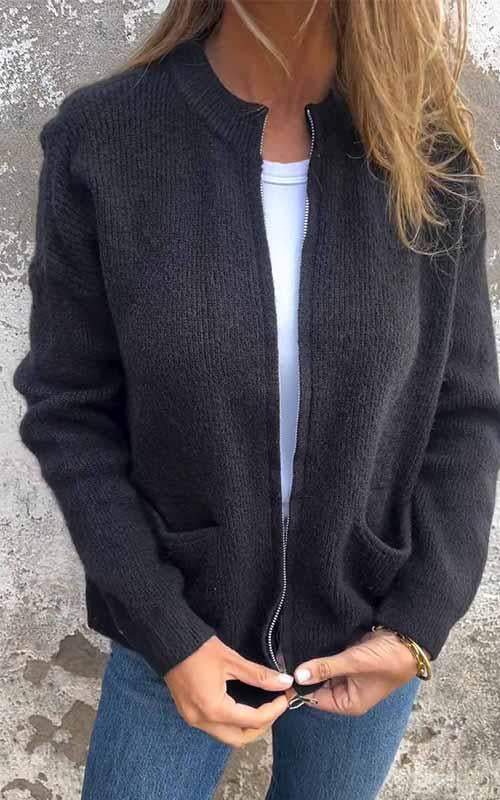 Odile | Zip-Front Ribbed Knit Cardigan