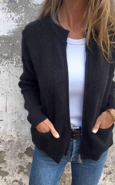 Odile | Zip-Front Ribbed Knit Cardigan
