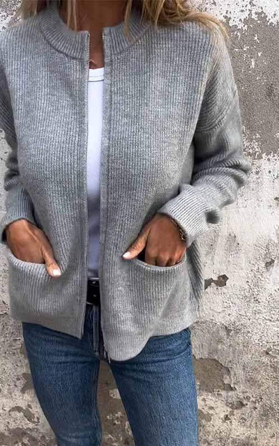 Odile | Zip-Front Ribbed Knit Cardigan